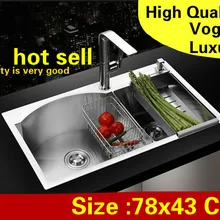 Квартира vogue мыть овощи роскошный кухня ручная раковина двойной паз 304 нержавеющая сталь Горячая 780x430 мм