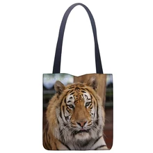  Customizable Tiger Tote Bag For Women Canvas Fabric Bags Eco Reusable Shopping Bags Traveling Beach Casual Useful Shoulder Bag 