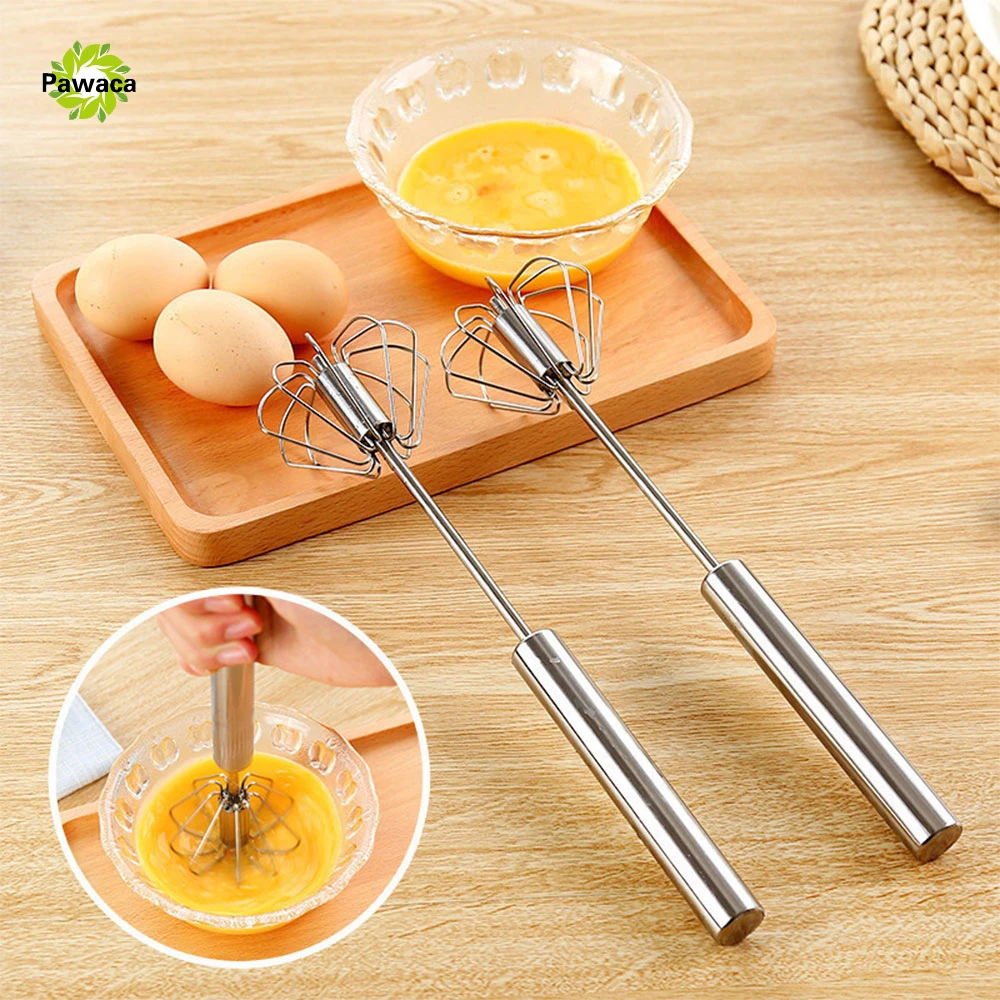 Buy 1pcs Stainless Steel Semi automatic Egg Beater Manual Self Turning Whisk