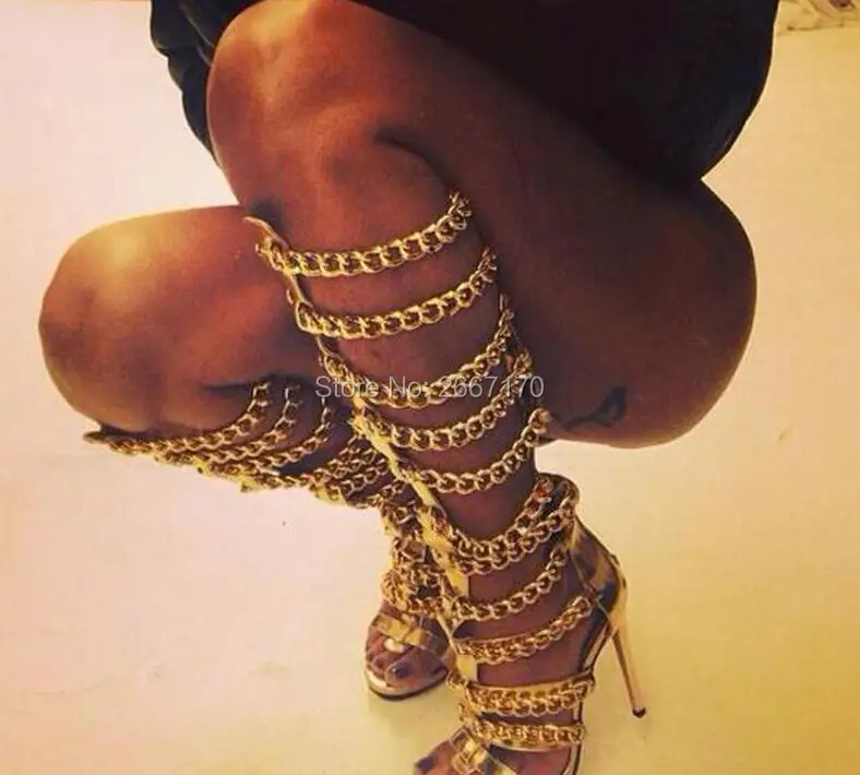 high heel boots with chains