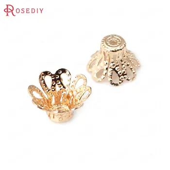 

(31991)10PCS 12MM 24K Champagne Gold Color Brass Flower Beads Caps High Quality Diy Jewelry Findings Accessories wholesale