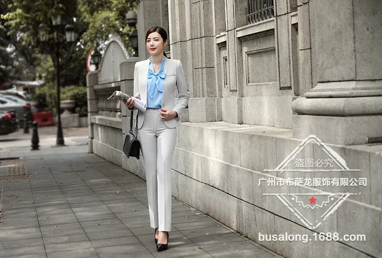 Новые брючные костюмы для женщин офисные Дамские Брюки Блейзер комплект 2 шт. формальные брюки пиджак деловой костюм Женская одежда размера плюс XL