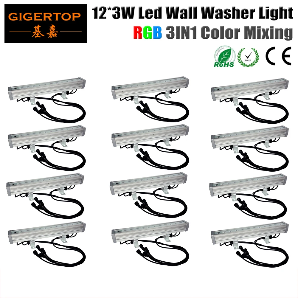 

TIPTOP 12XLOT IP65 Waterproof Outdoor Wall Mounted Led Light Washer 12x3W RGB 3IN1 High Power Lamp Aluminum Sheel DMX 3/7Channel