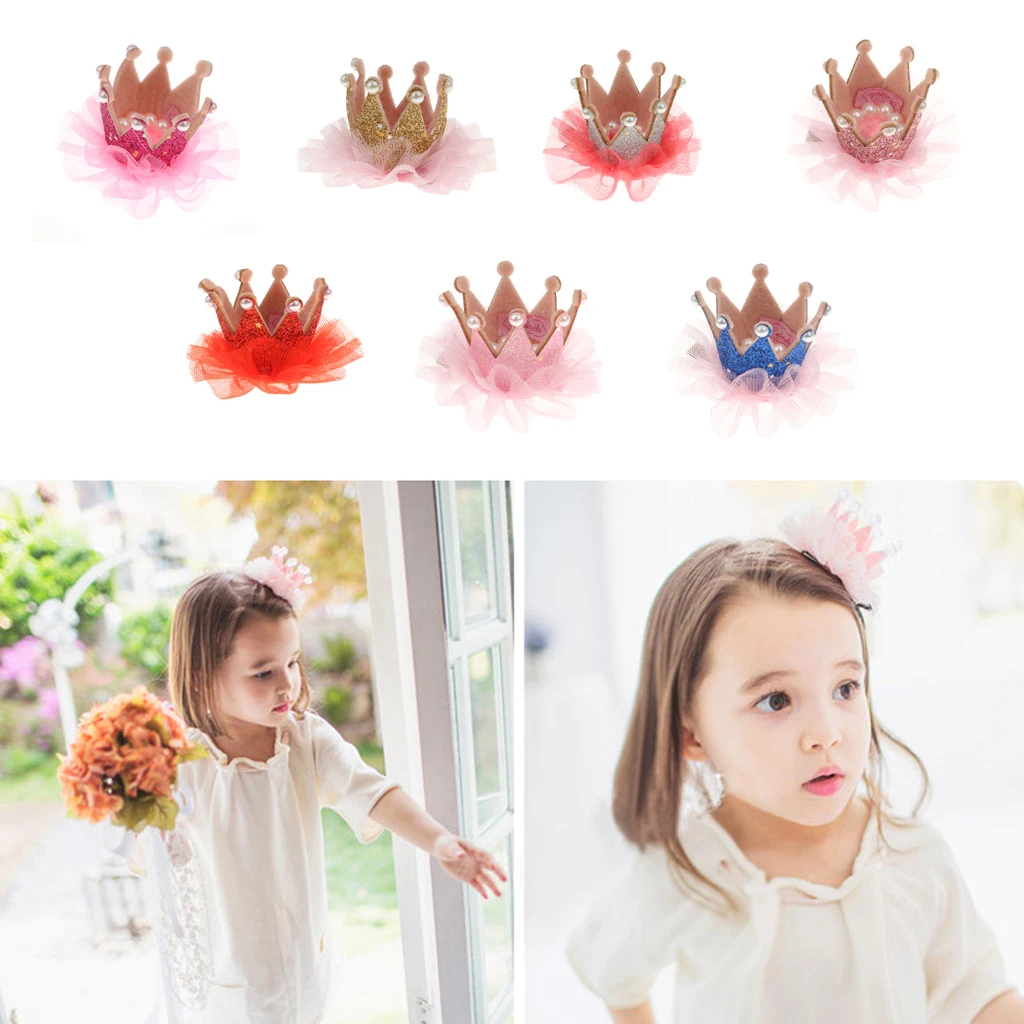 Lovely Children Girls Baby Wedding Party Crown Lace Princess Hairpin Hair Clip for Photo Prop Gift Accs 7Colors