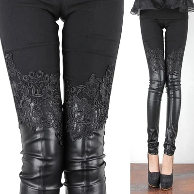 Женские обтягивающие штаны в готическом стиле панк, женские леггинсы на осень и зиму, модные кружевные кожаные брюки