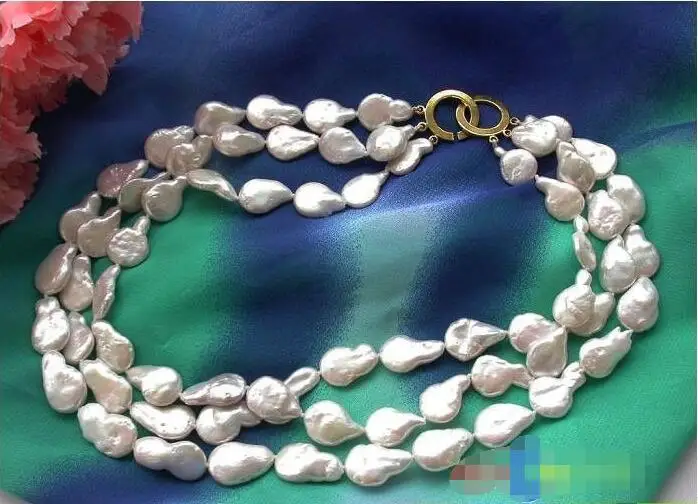 

FREE SHIPPING HOT sell new Style >>>> 3row 16mm white coin freshwater cultured pearl necklace