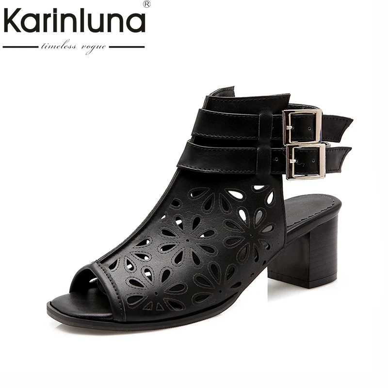 

KarinLunaLarge Size 33-43 Brand Shoes Women Square High Heel Sandals Summer Shoes Woman Sexy Gladiator Footwear