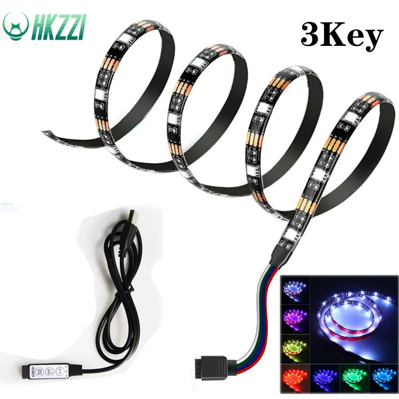 

HKZZI USB LED Mini 3 Button Controller 5050 RGB Sticky Gradient Strip Light Flexible Decorative TV Backlight LED Strip Light Set