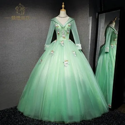 

long sleeve light green cosplay ball gown medieval dress Renaissance gown queen Victorian Gothic/Marie Antoinette/ Belle Ball