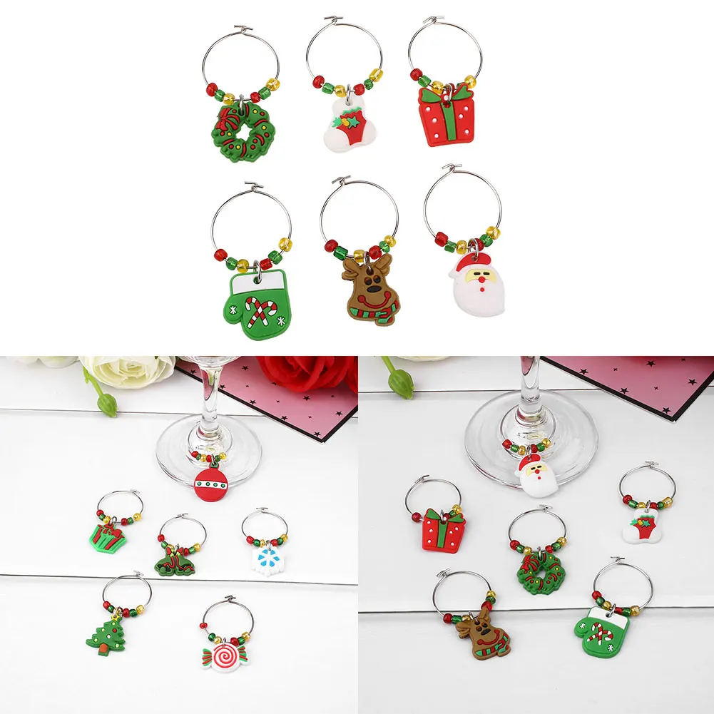 

6Pcs/set PVC Christmas Wine Glass Decorative Rings Table Decors Pendants