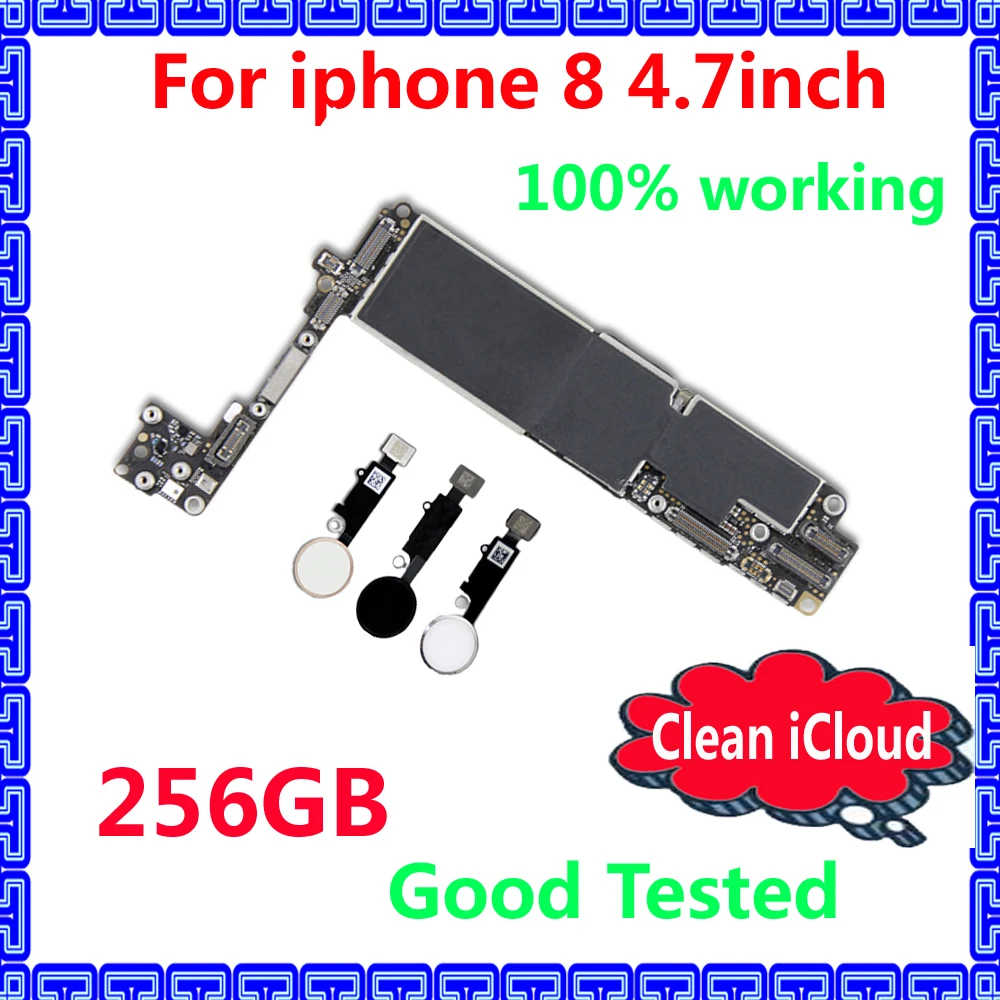 

100% Original motherboard with chips for iphone 8 256GB Factoy unlocked IOS mainboard Free iCloud logic board with / NO Touch ID