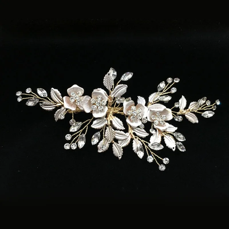 Jewelry Accessories Hair Accessory Hair Clip Hair Headdress Bridal Headwear Handmade Golden Austrian Crystals Rhinestones Flower Leaf Wedding Hair Clip Barrettes Bridal Headpiece Hair accessories