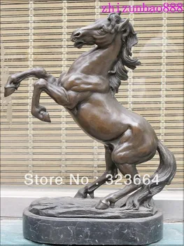 

14" Bronze & Marble Blood Sweat capriole jump Horse ART STATUE