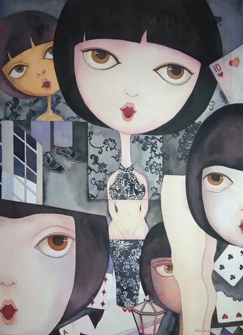 

Chinese Artist Zou Liangping's Work"Replication No.1" Watercolor Painting Hand Painted Posters and Prints Wall Art Canvas