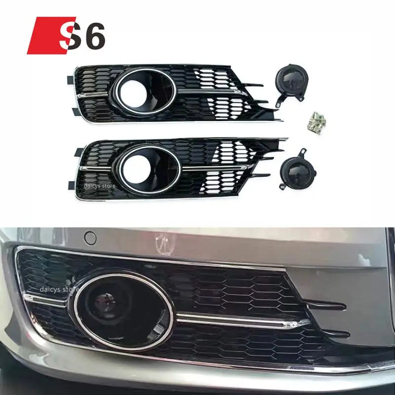 

RS6 Front Bumper Lower Fog Light ACC Grille side grill Radar Sensor Decoration Shell Set for AUDI A6 2016-2018 C7.5