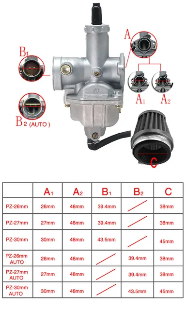 ZSDTRP PZ26/PZ27/PZ30 Carburetor 38mm/45mm Air filter For