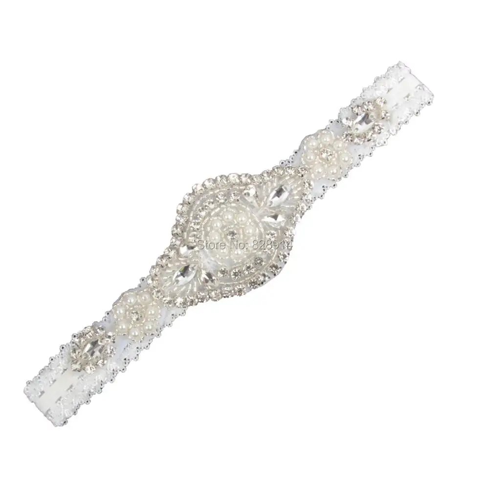 Lowosaiwor белый кристалл аппликация эластичный Свадебный подвязка пояс для невесты ноги подвязка пояс для свадьбы ручной работы - Цвет: C Design