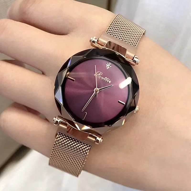 

Dropshipping Fashion Simple Ladies Watch Red Purple Color Dial Milan Steel Strap Women's Watches Support Wholesale reloj mujer