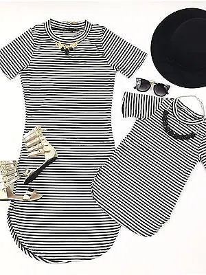 

Mother And Daughter Summer Matched stripe knit Dresses Women Girls Holiday Dress