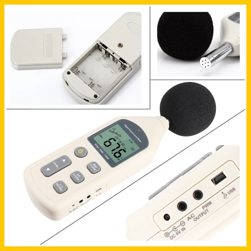 RZ New Digital Sound Level Meter Meters Noise Tester GM1356 30-130dB LCD A/C FAST/SLOW dB screen USB + Software 4
