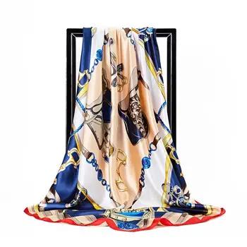 

Summer Silk Scarf Women Print Foulard Satin Square Head Hair Scarf Luxury Brand Shawls 90*90 Bandana Hijab Scarfs For Ladies