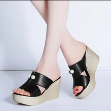 2017 Summer shoes Women Slippers High Thick Heel 2017 Women Sandals Suede Platform Ladies Wedges Sandals Flip Flops