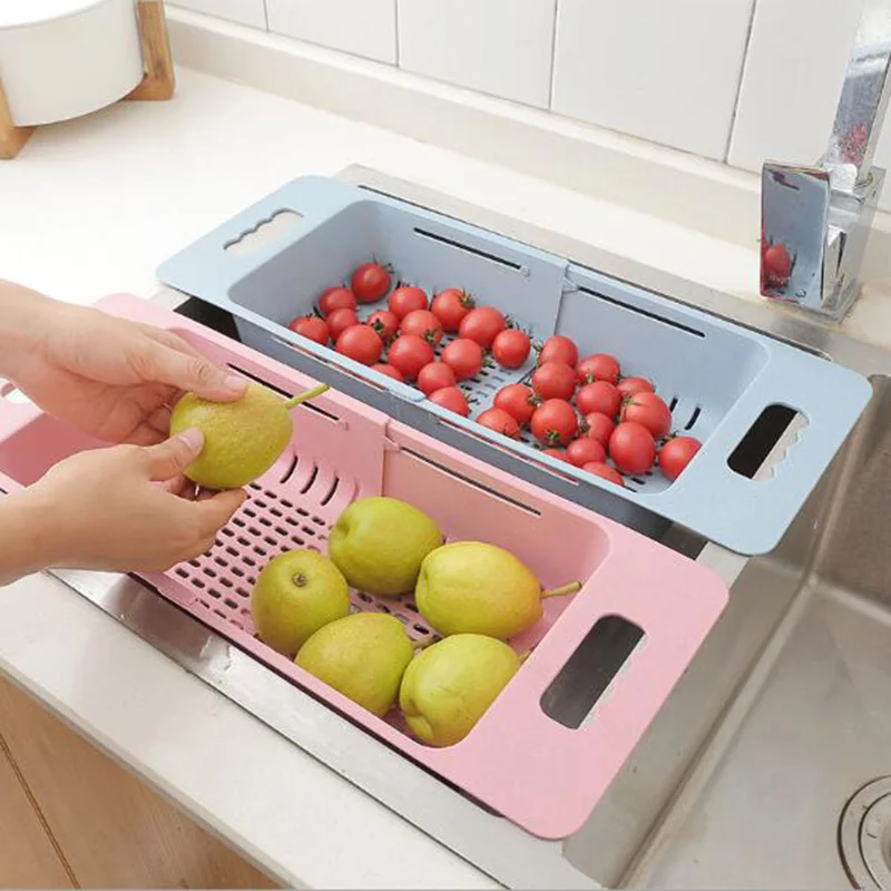 

Retractable Vegetable Fruit Washing Drainer Basket Over Sink Drain Rack Colander Strainer Kitchen Organizer Food Storage Basket