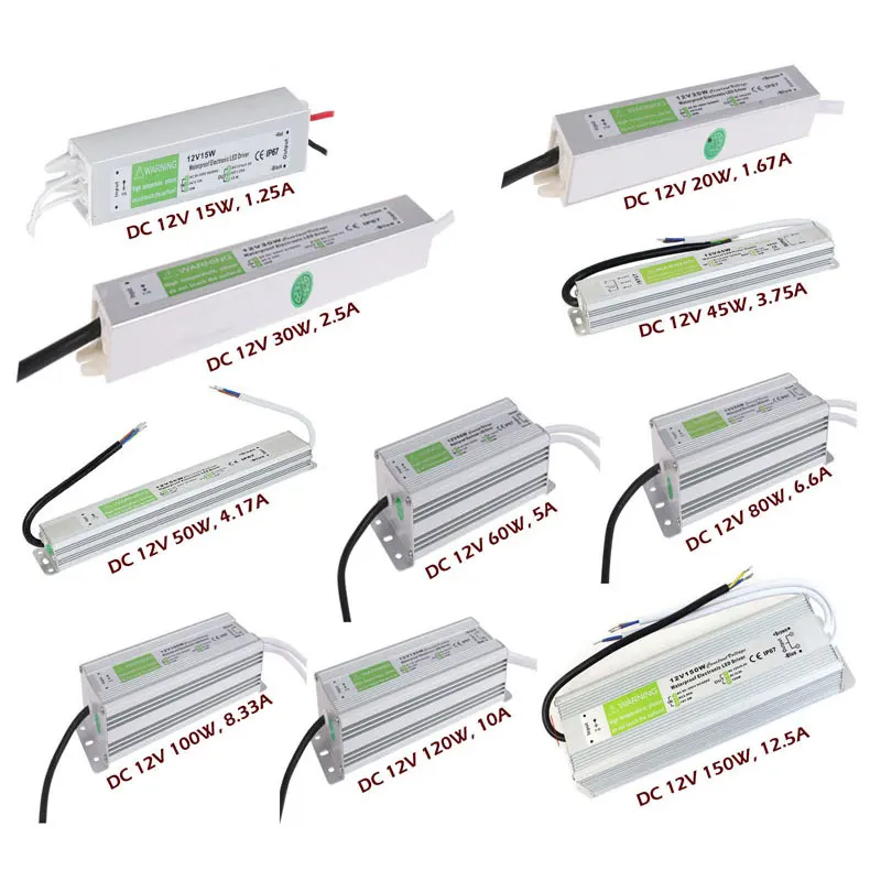 Водонепроницаемый IP67 Светодиодный трансформатор питания 110 В 220 В до 12 в 24 В для светодиодных лент светильник
