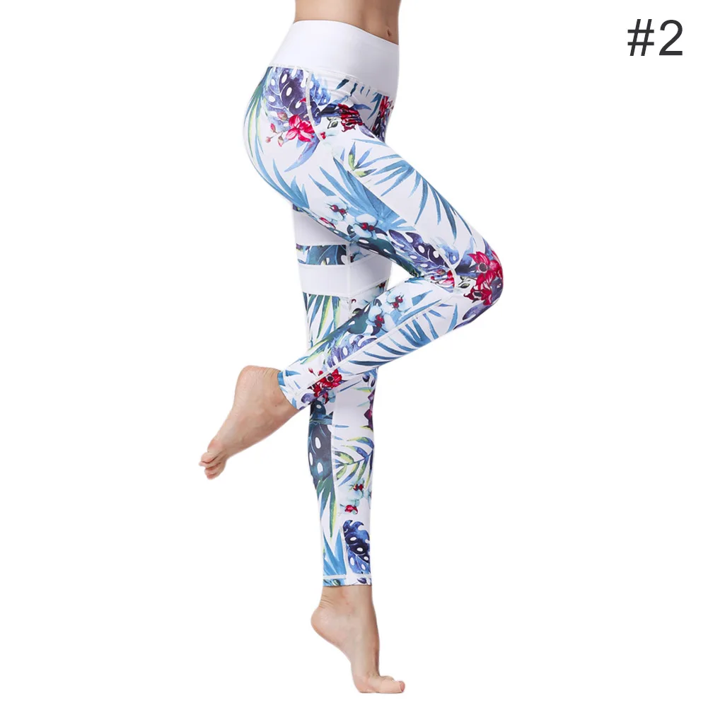 Женские штаны для йоги с цветочным принтом, высокая талия, леггинсы для фитнеса, бега, JT-Прямая поставка - Цвет: 02