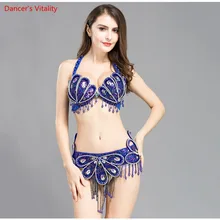 Женский бюстгальтер от костюма для танца живота+ пояс ручной работы из бисера женские сексуальные сценические танцевальные платья костюм