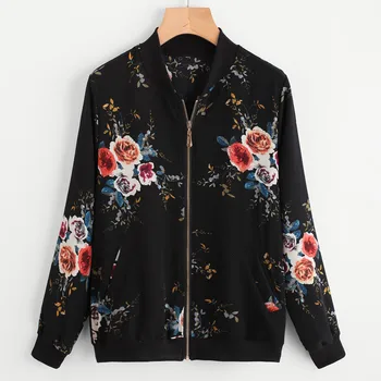

casaco feminino abrigos mujer invierno 2019 women's coats Retro Floral Printing Zipper Up Bomber Jacket Casual Coat Outwear #50