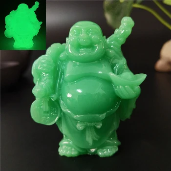 Statue de bouddha riant en argent chinois brillant, Sculpture en pierre de Jade artificielle, décoration de la maison, Statues de bouddha Maitreya 1