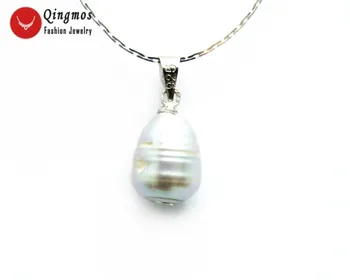 

Big 10-11mm Gray Rice Natural Freshwater Pearl Pendant & Silver plated 16" chain Necklace-nec6347