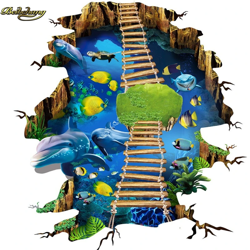 beibehang Custom photo 3d floor drawing wall mall 3D stereo sea world dolphin ladder floor painting papel de parede