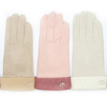 Женские перчатки Новые кожаные перчатки вязаные напульсники теплые ветрозащитные перчатки козлиная кожа плюс бархатные кожаные рукавицы