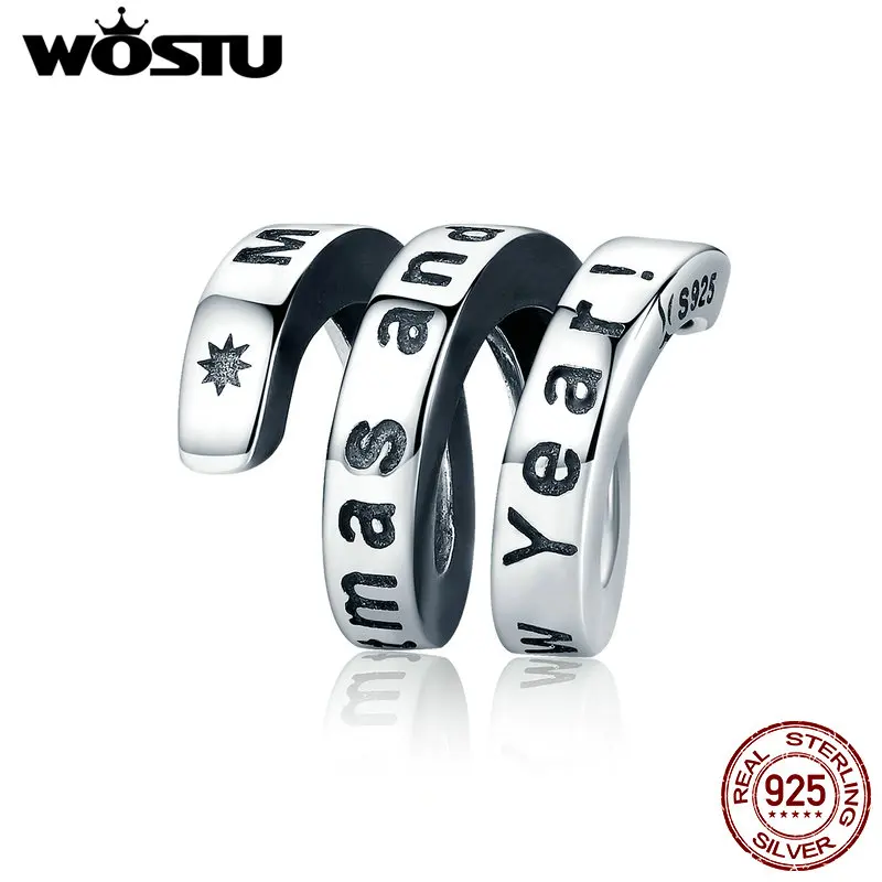 

WOSTU New Collection 925 Sterling Silver Wishes Christmas Spiral Shape Dangle Beads Fit Women Bracelets DIY Jewelry Gift CQC226