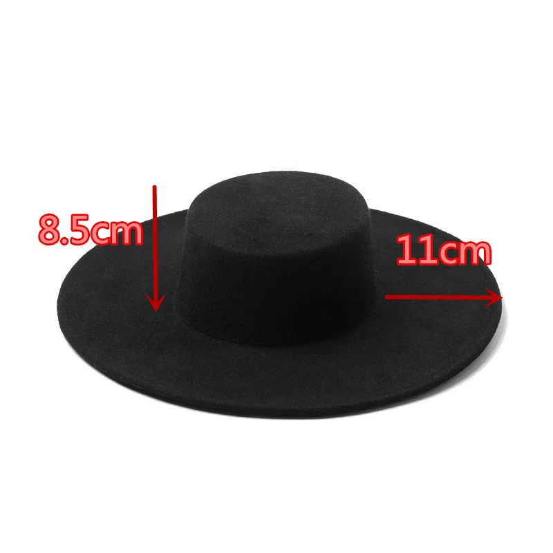 01906-HH8142 autumn winter FLAT jazz cap wool long black ribbon fedoras cap men women leisure panama hat