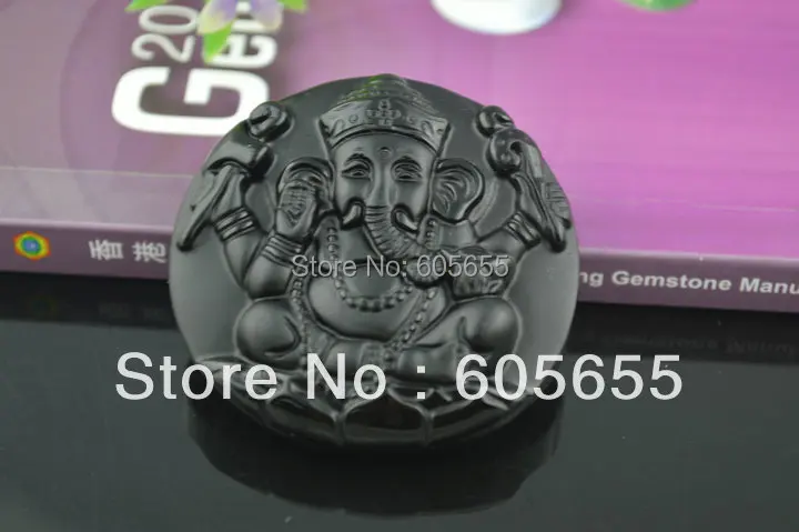 

1pc Black Obsidian Carved Ganesha Elephant God Pendant