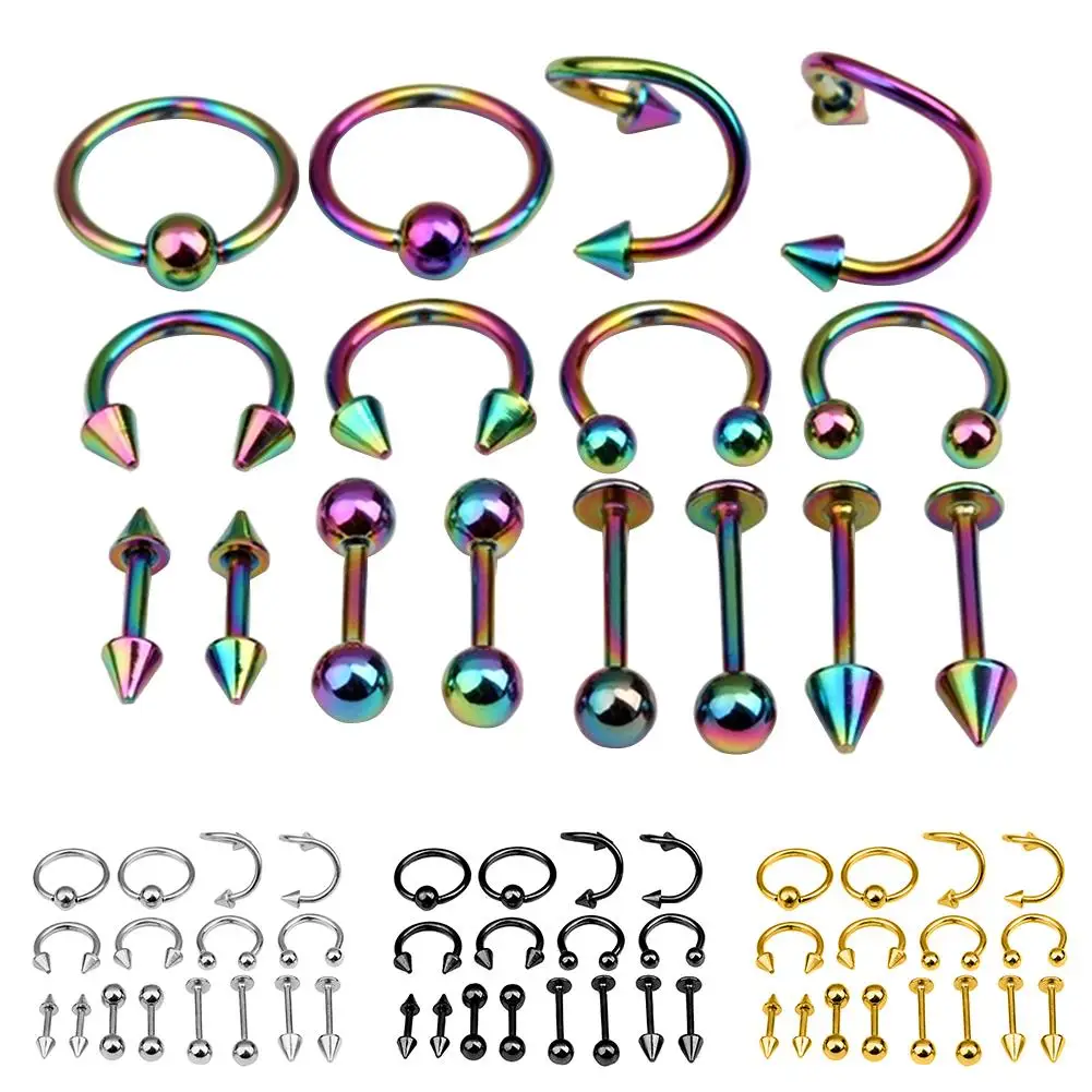 

16Pcs/Set Nose Ear Lip Belly Nipple Eyebrow Tongue Rings Piercing Jewelry Gift New