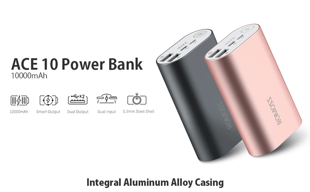 ROMOSS power Bank 10000 мАч ACE10 внешний аккумулятор алюминиевый сплав power Bank A10 зарядное устройство для iphone huawei Xiaomi iosx