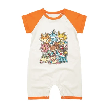 

Newborn Baby Boy Girls Cartoon One-pieces Rompers Eevee Print Infant Short Sleeve O-neck Rompers Summer Toddler Cotton Outfits