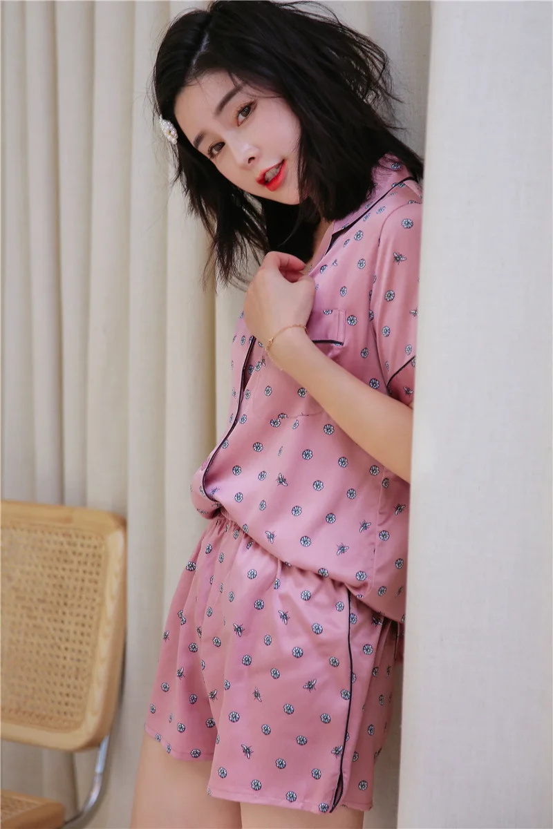 2 шт. спальный костюм для женщин Pijama Сексуальная Шелковая пижама для женские пижамы Лето 2019 новая ночная одежда шорты пижамы Fdfklak