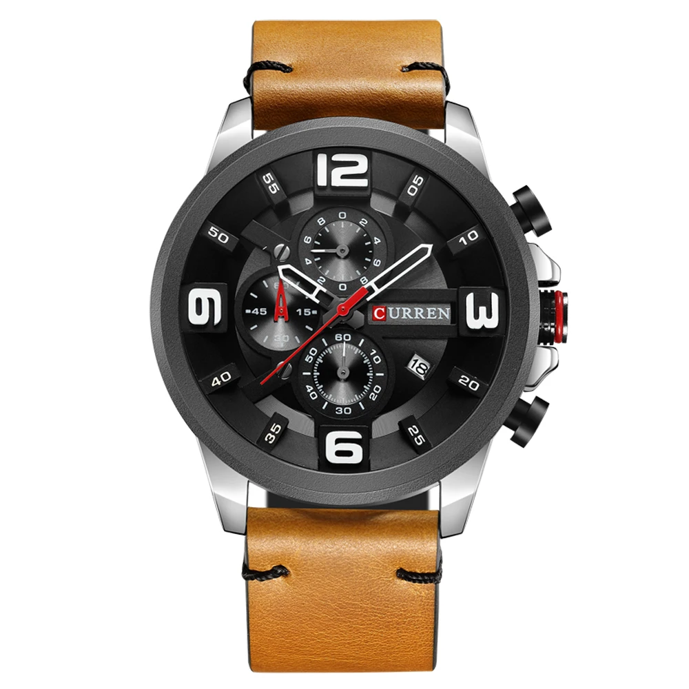 

CURREN 8288 Top Brand Chronograph Quartz watches Men 24 Hour Date Men Sport Leather Wrist Watch