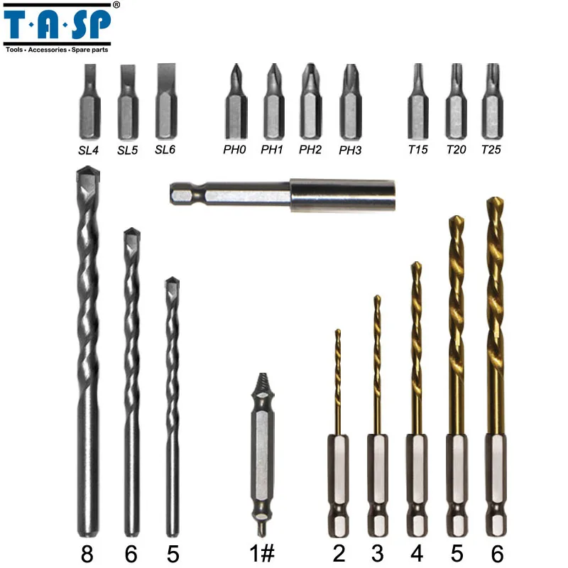 TASP Drill Screwdriver Bit Set Screw Extractor Tungsten Carbide Drill