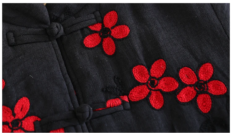 LZJN Women's Chinese-Style Floral Embroidered Trench Coat, Maxi Loose Overcoat, Windproof Fleece Jacket, for Autumn and Winter