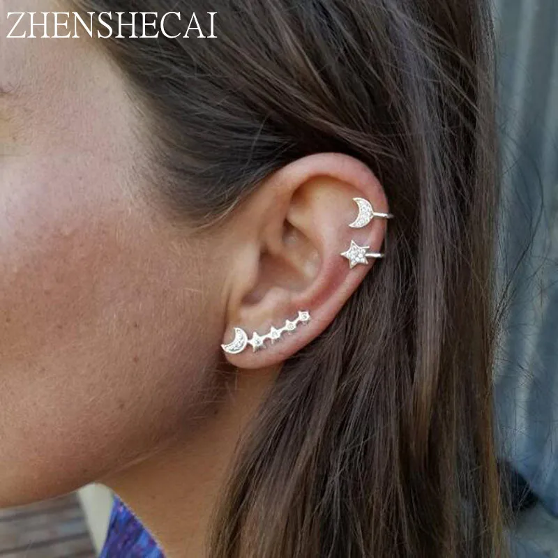 

3 UNITS/SET handmade star moon Cuff Earrings Simple ear clip fashion Gift Jewelry earring for women accessories e0501
