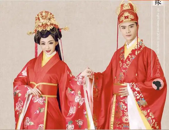 Китайский традиционный свадебный костюм Hanfu для пары, Древний китайский свадебный костюм для пары, одежда для фотосессии, Классический Косплей - Цвет: Couple Style B