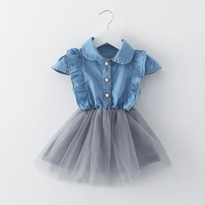Новое модное Летнее бальное платье без рукавов для маленьких девочек, джинсовое Сетчатое платье-пачка принцессы для танцев, vestidos S4784 - Цвет: Light
