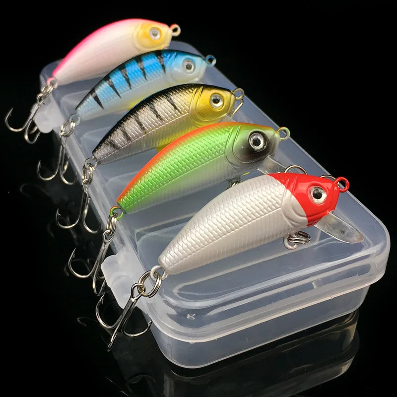 

5pcs/lot Mini Crank Fishing Lures 5 Colors 5cm 3.7g Crankbait Simulation Bait Fishing Gear with Box