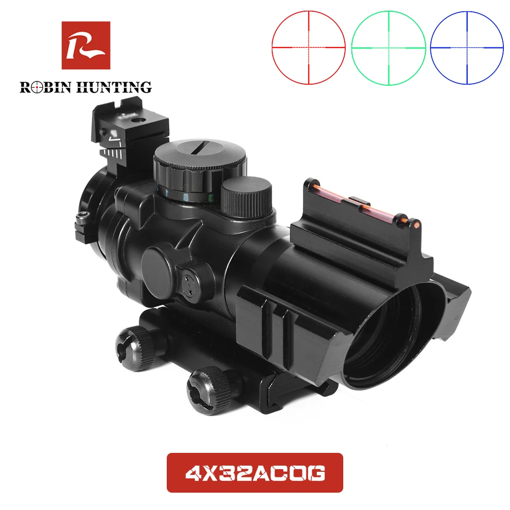 

Hunting Riflescope Robin Hunting 4x32 ACOG Reflex Tactical Red Green Illuminated Optics Sight Scope With 20mm Dovetail Rail